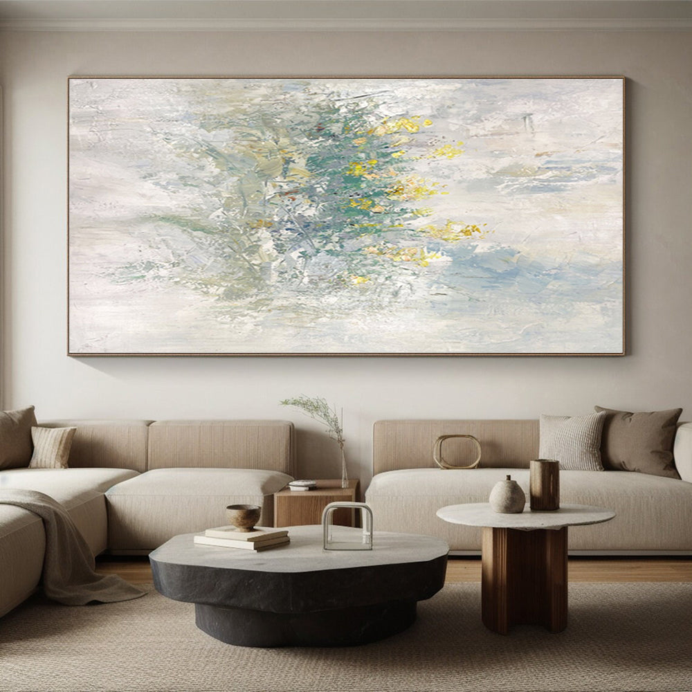 “Soft Yellow - Green Floral Abstract” - Impressionistic Floral Painting On Canvas PS0304