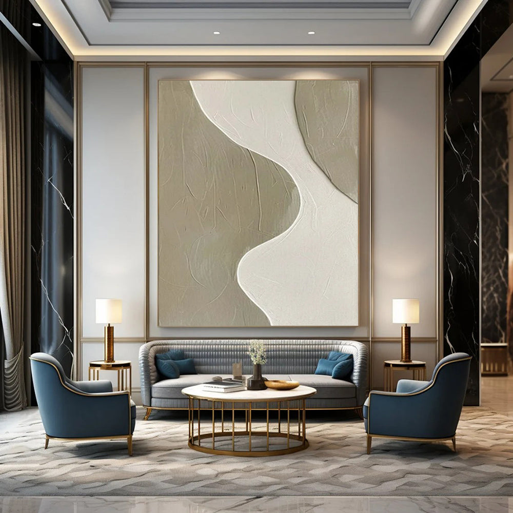 “Beige - White Textured 2” - Minimalist Abstract Painting On Canvas PT2340