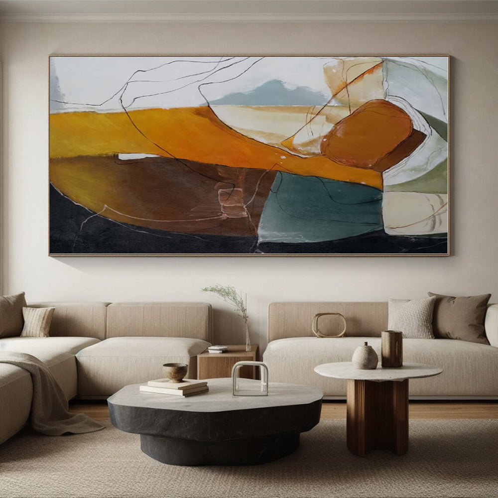 “Colorful Abstract Shapes” - Orange, Green, Blue Abstract Shape Painting On Canvas PS0401