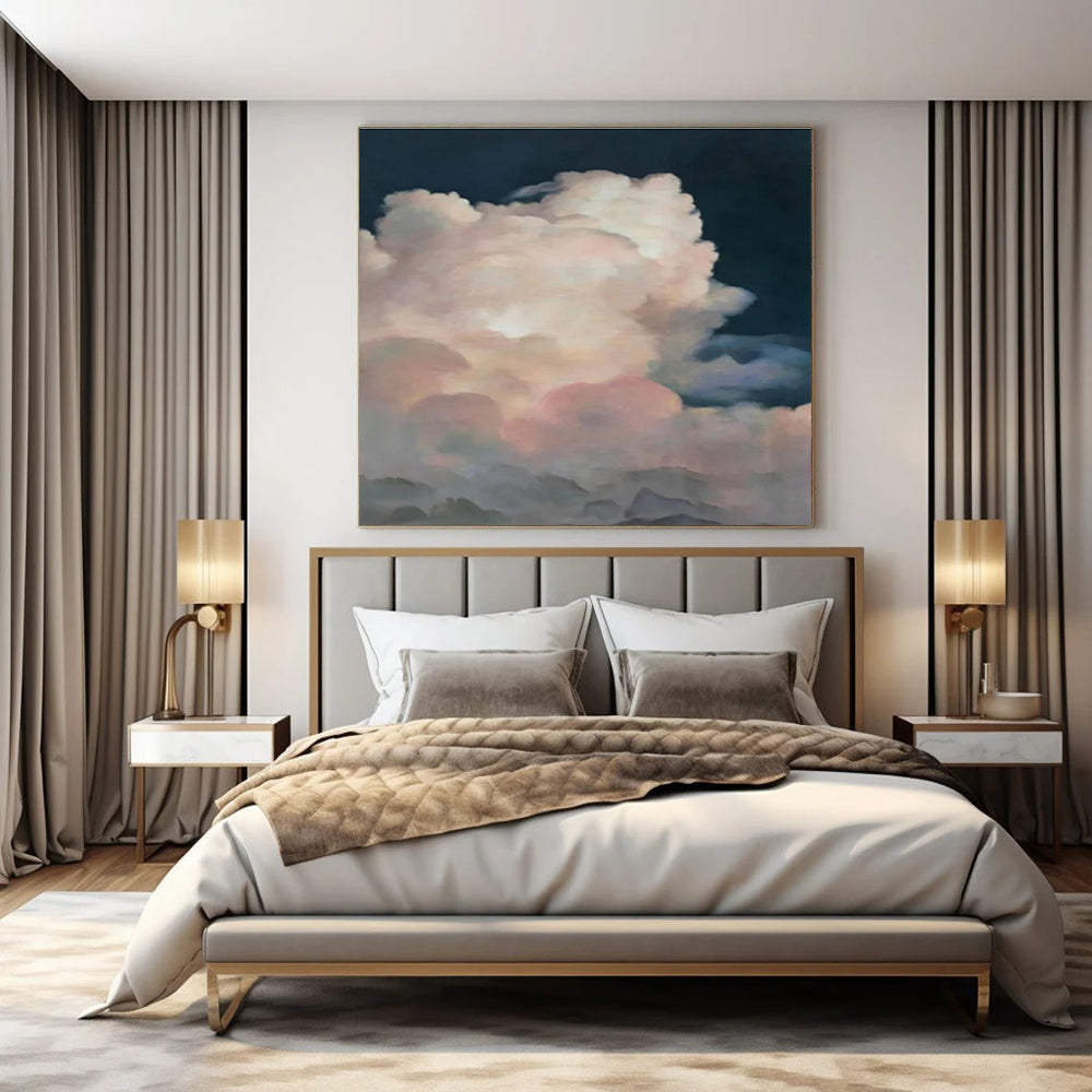 Blue, Pink, White with Fluffy Clouds "Dreamy Skyscape" Abstract Painting On Canvas PS1449