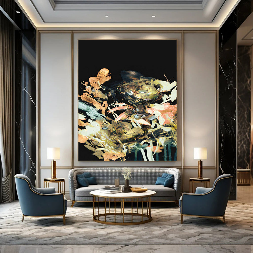 “Midnight Blossom Burst” - Colorful Florals on Black Background Painting On Canvas DS171