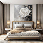 Gray, Black, Beige with Textured White Rose "Tactile Bloom" Abstract Painting On Canvas PS1466