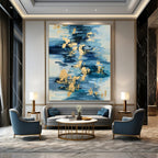 “Blue and Gold Strokes: Abstract Water - Inspired Painting” - Energetic Abstract Painting On Canvas PT0931