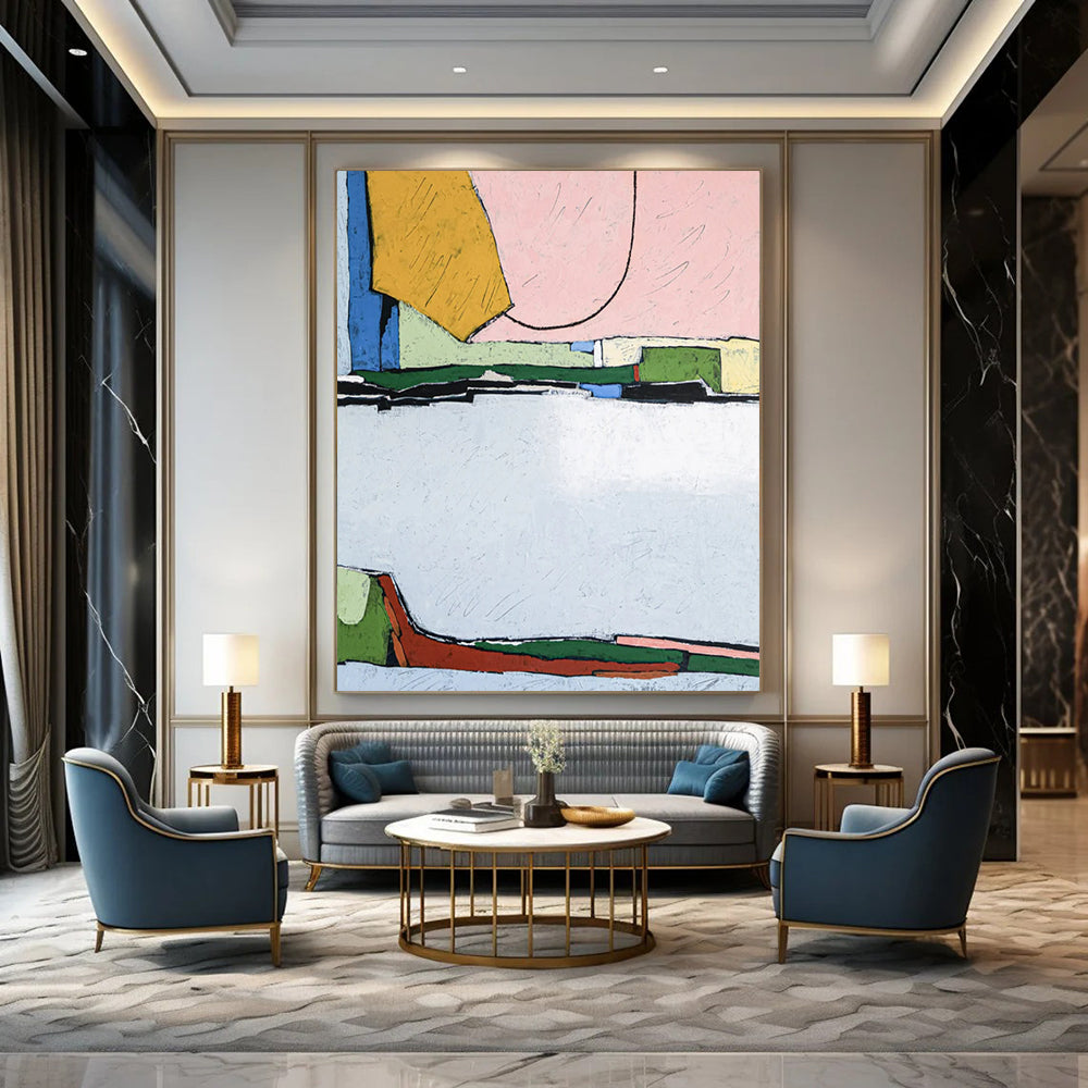 “Pastel and Bright Geometric Mix” - Abstract Cityscape Painting On Canvas PT2373