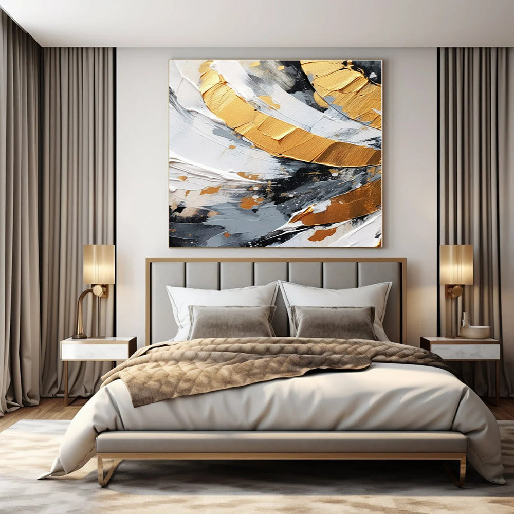 Gold and Gray Impasto Swirls - Textured Metallic Abstract Painting On Canvas PS1243