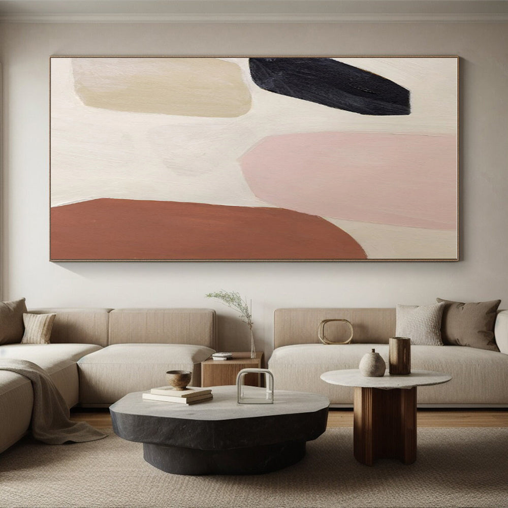 “Blush & Earth Tones” - Black, Pink, Beige, Brown Abstract Minimalist Painting On Canvas PS0656