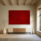 “Red Textured Grid” - Bold Red “Crimson Layers” Painting On Canvas PT1651