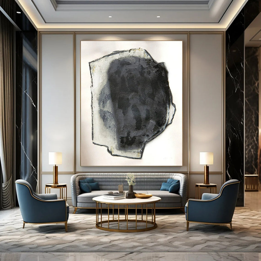 “Black and Gray Textured Abstract” - Abstract Minimalist Painting On Canvas PT2252
