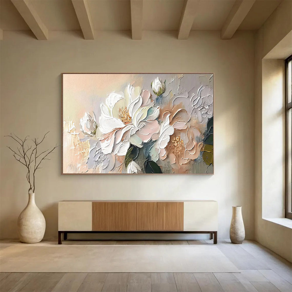 “Soft - Toned Blossom Beauty” - Pastel Floral, Gentle Impasto Flower Painting On Canvas DKS713