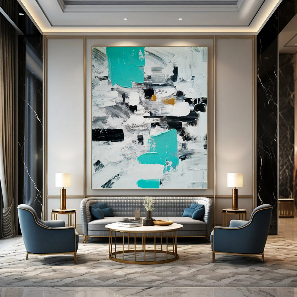 “Teal - Black Abstract” - Abstract Expressionist Painting On Canvas PT1347