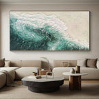 “Aerial Coastal View” - Blue, White Abstract Seaside Aerial Painting On Canvas PS0552