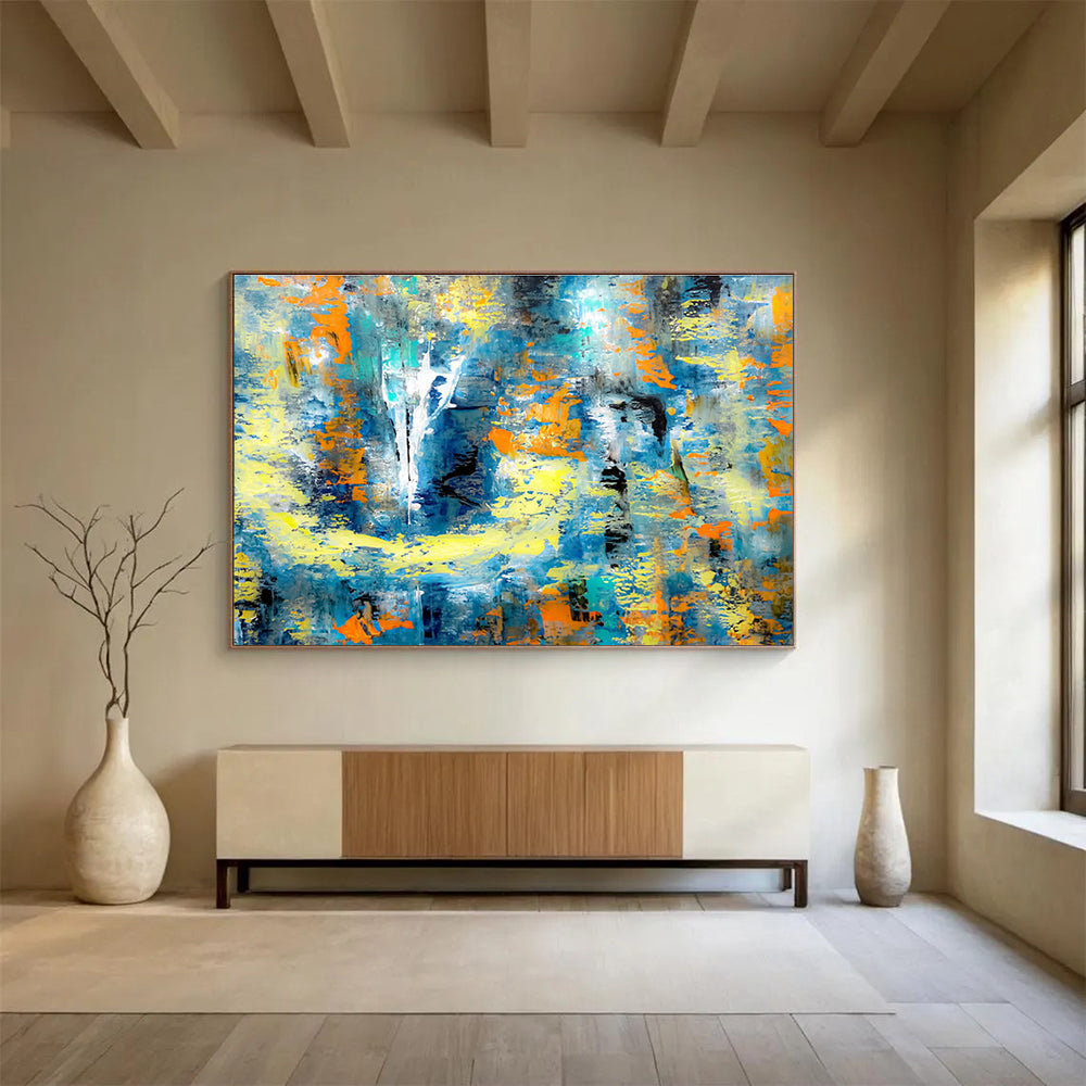 “Blue - Yellow Abstract Energy” - Textured Acrylic Painting on Canvas DKS924