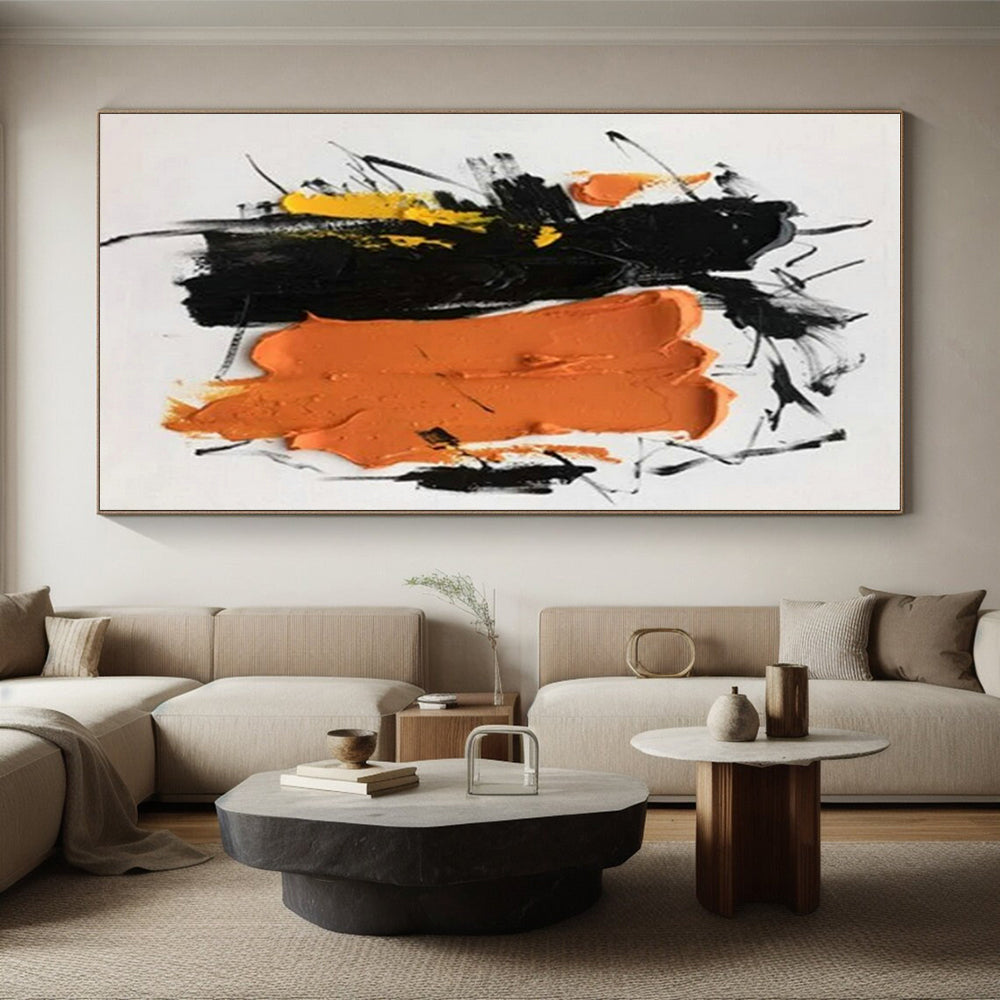 “Black - Orange - Yellow Abstract” - Black, Orange, Yellow Abstract Expressionist Painting PS0607