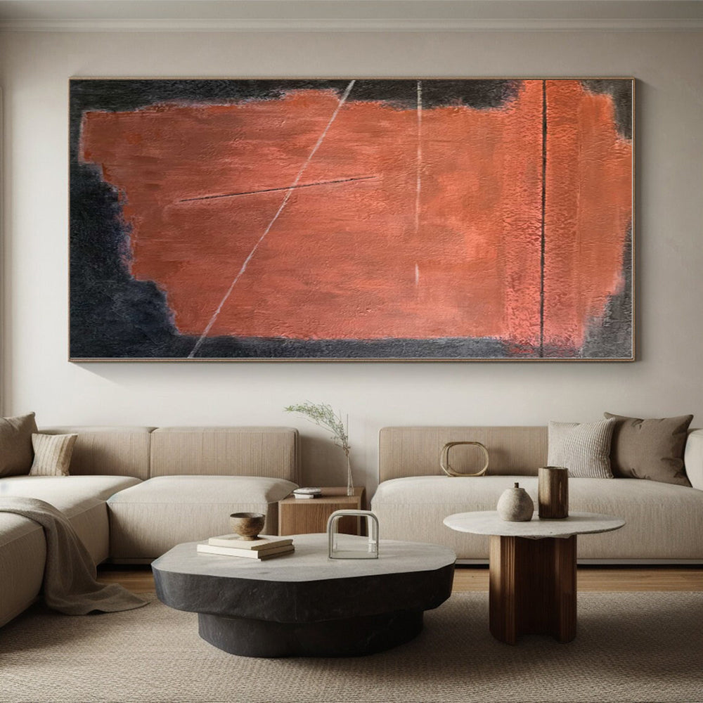 “Rust - Black Minimalist Geometry” - Rust, Black Abstract Painting On Canvas PS0457
