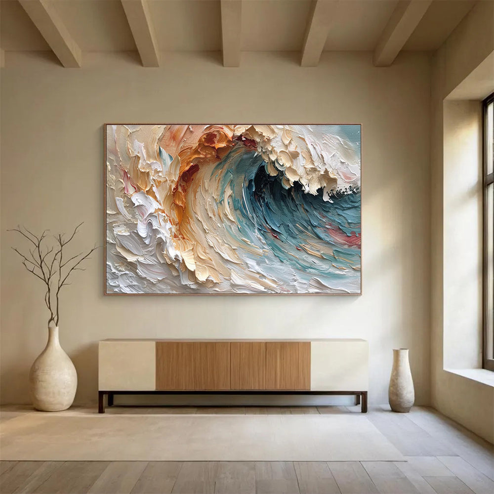 Sunset Wave - Impasto Sea Oil Painting, Great for Beach House & Balcony DKS676