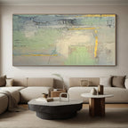 “Grey - Green with Golden Accents Abstract Textures” Painting On Canvas PS0374