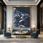 “Dark Blue Floral Silhouettes” - Delicate Plant Forms Painting On Canvas DS239