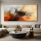 Beige, Grey, Black & Orange Abstract Circle Painting On Canvas PS0828