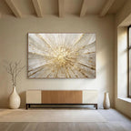 “Gold - White Burst” - Radiant Gold “Solar Flare” Painting On Canvas PT1615