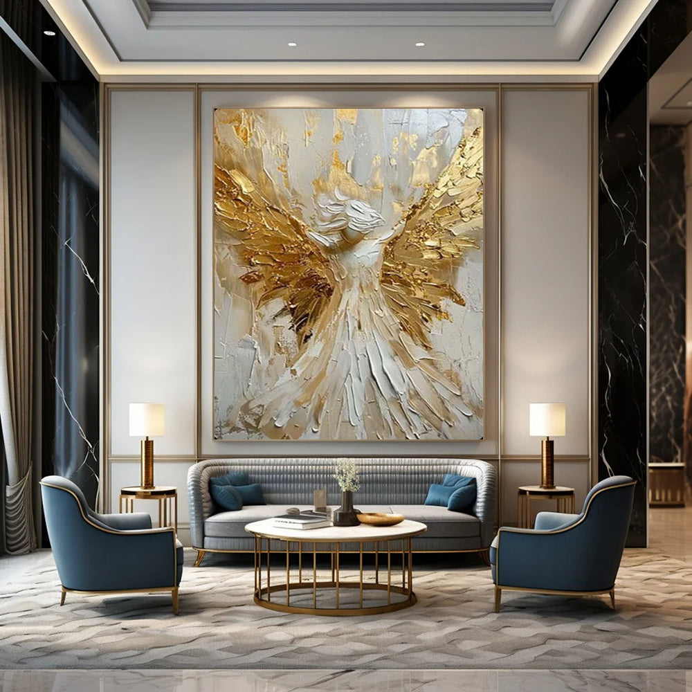 Gold & White Angel, Textured Impasto, Painting On Canvas PT2135