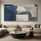 “Gray Block Harmony” - Gray, Blue Abstract Geometric Painting On Canvas PS0386