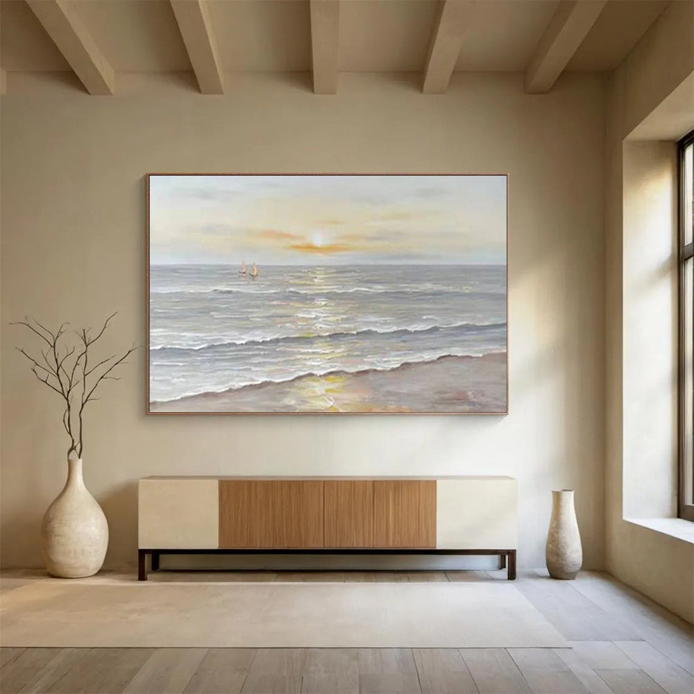 “Serene Sunset Seaside” - Impressionistic Landscape Painting On Canvas PT249