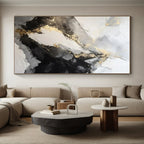 White, Gray, Black & Gold Abstract "Marble Peaks" Painting On Canvas PS0871