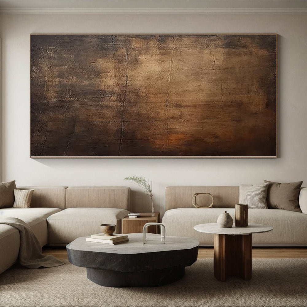 “Dark Brown Textured Abstract” - Rustic Abstract Painting On Canvas PS0097