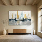 “Gold - Accented Sailboat Abstract” Abstract Painting On Canvas DKS169