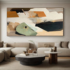 “Orange & Green Abstract Collage” - Orange, Green, Gray, White Abstract Mixed - Media Painting On Canvas PS0756