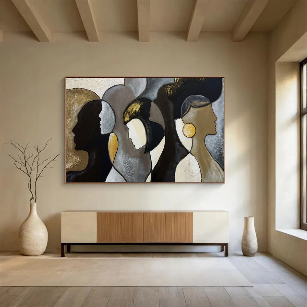 “Neutral Tones & Stylized Profiles” - Cubist - Inspired Abstract - Painting On Canvas PT1688