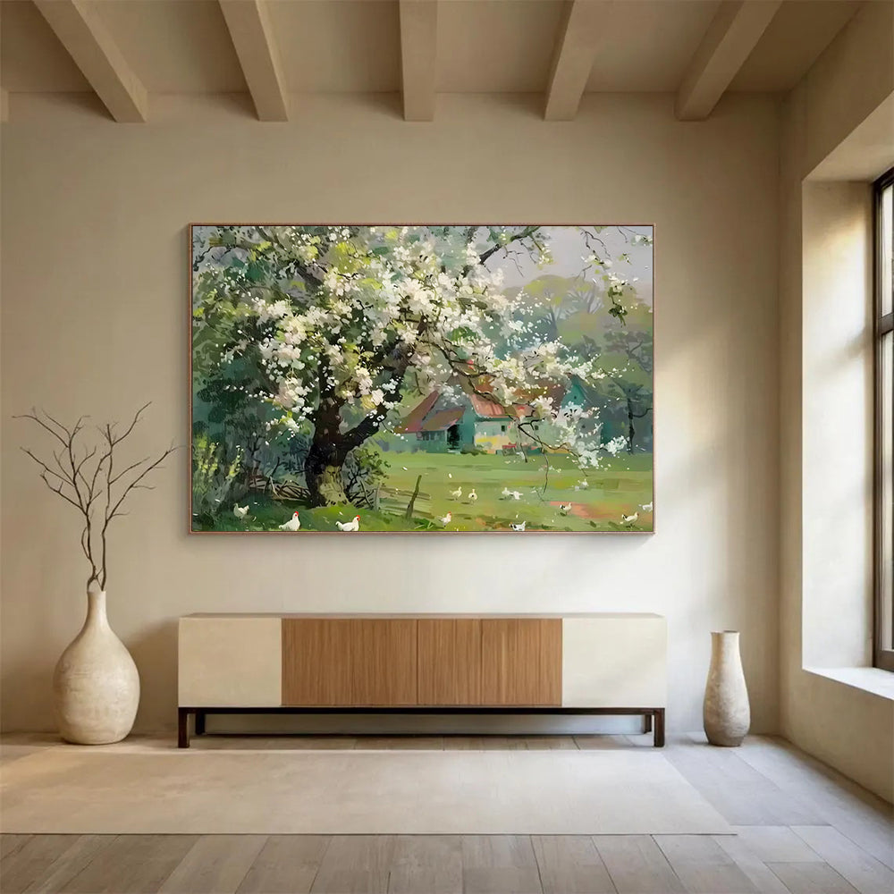 “Spring Blossom Farm” - Impressionistic Rural Painting On Canvas PT215