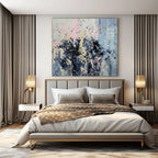 Light Blue, Pink, Gray, Gold with Textured Strokes "Ethereal Drizzle" Abstract Painting On Canvas PS1404