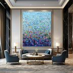 “Blue Abstract Grid” - Pointillist Abstract Painting On Canvas PT2349