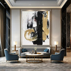 “Black & Gold Dynamic” - Bold Strokes & Metallic Accents Painting On Canvas DS146