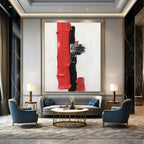 “Red, Black, and White Textured Forms” - Striking Abstract Painting On Canvas DS390