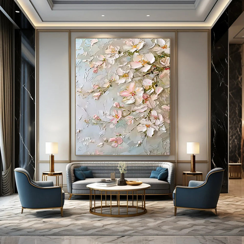 “Textured Pink - White Floral Impasto” - Oil Painting On Canvas PT2073