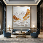 “White - Gold Textured Mountain Relief” - 3D Abstract Painting On Canvas PT2072