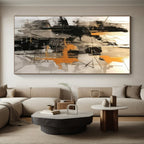 Black, Grey & Orange Abstract Chaos Painting On Canvas PS0821