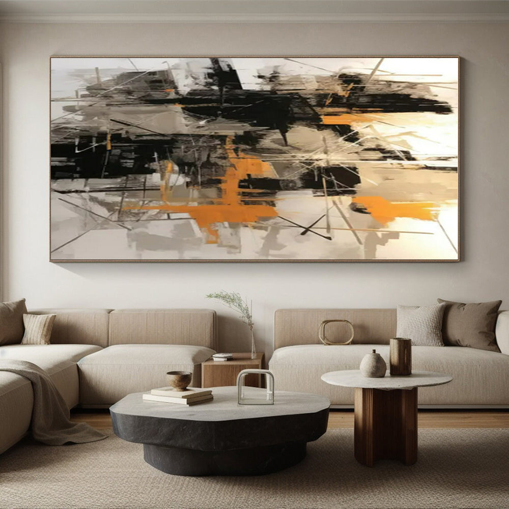 Black, Grey & Orange Abstract Chaos Painting On Canvas PS0821