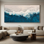 “Blue - White Ocean Abstract” - Blue, White Abstract Seascape Painting On Canvas PS0443