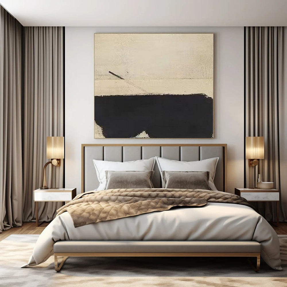 Beige and Black with Stark Contrast "Monochrome Balance" Abstract Painting On Canvas PS1166