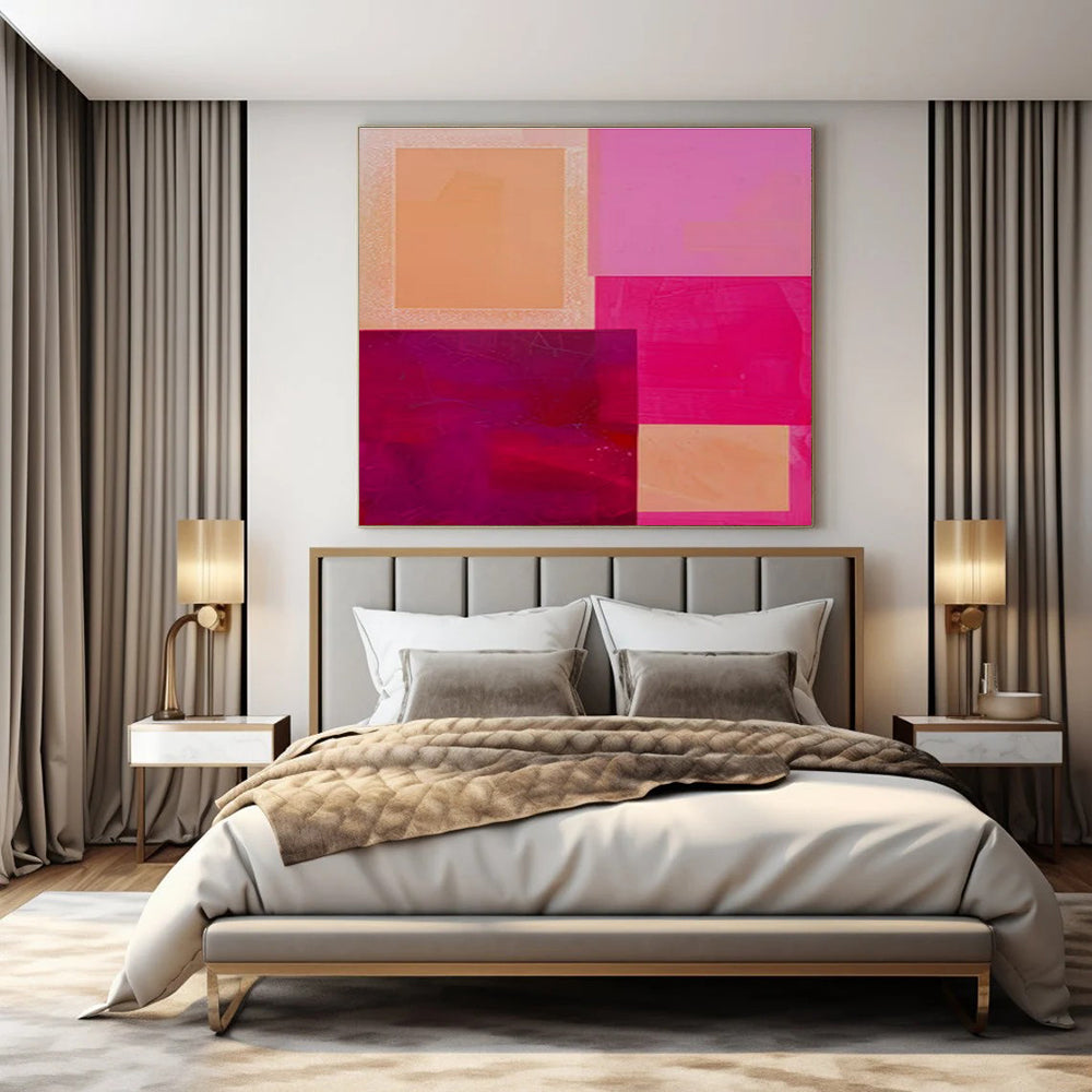 Orange, Pink, Peach with Overlapping Rectangles "Warm Layers" Abstract Painting On Canvas PS1480
