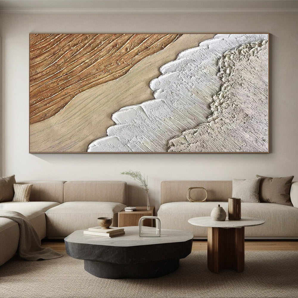 “Neutral Textured Layers” - Beige, White, Brown Abstract Impasto Painting On Canvas PS0721