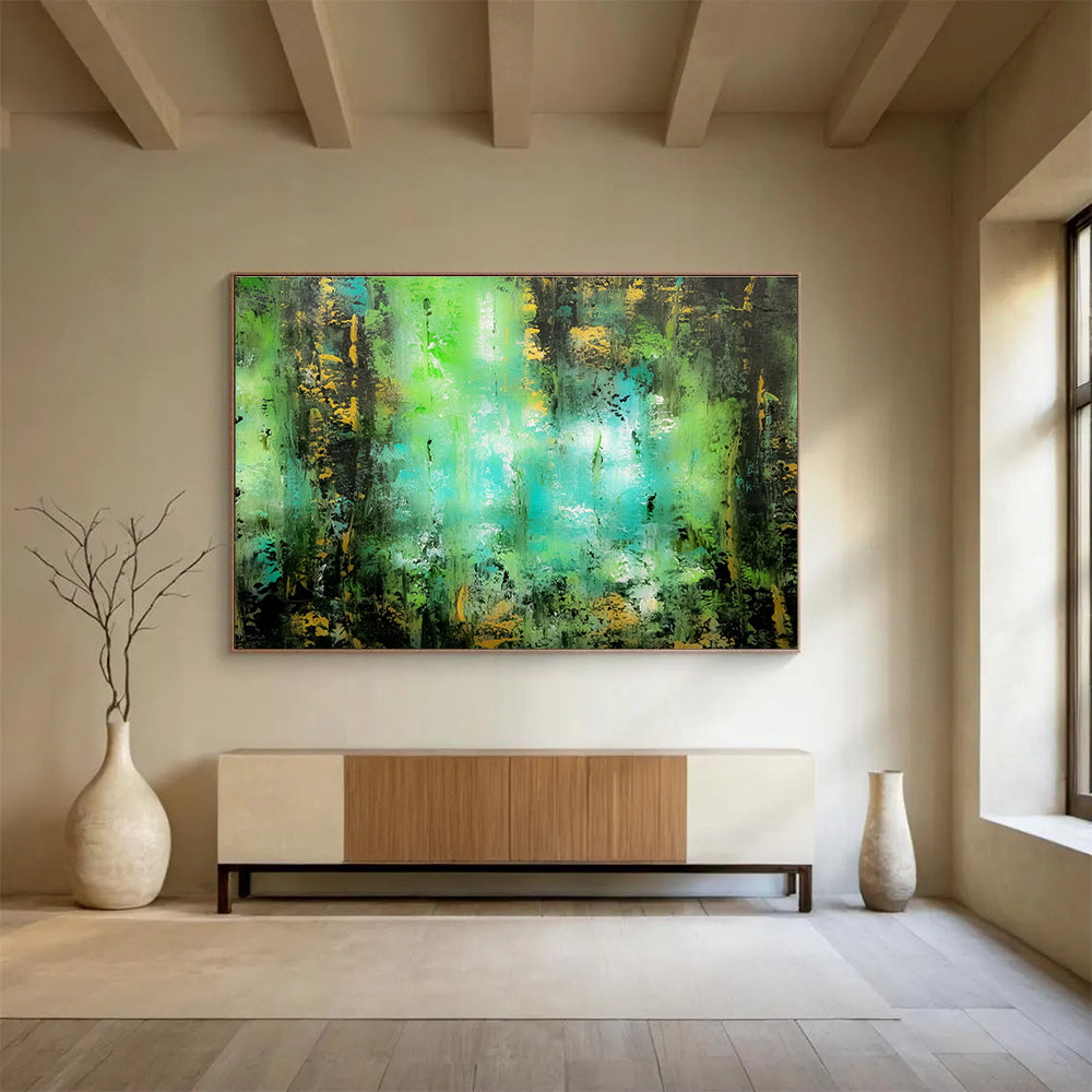 “Lush Green - Blue Forest Abstract” - Textured Oil Painting on Canvas DKS921