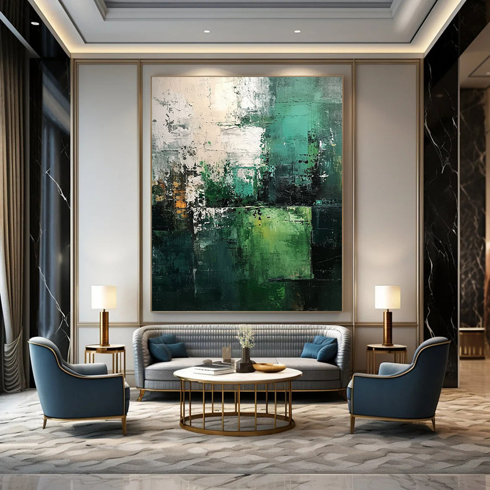 “Teal - Green Abstract Textures” - Abstract Landscape Painting On Canvas DS005