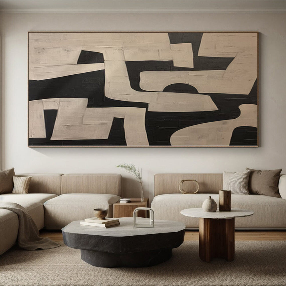 “Black - White Geometric Abstract” - Bold Abstract Painting On Canvas PS0100