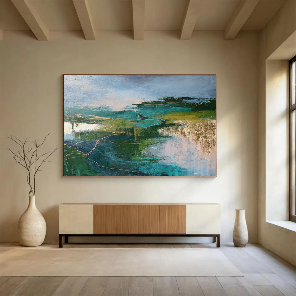 “Gold - Accented Landscape” - Abstract Landscape Painting On Canvas DKS505