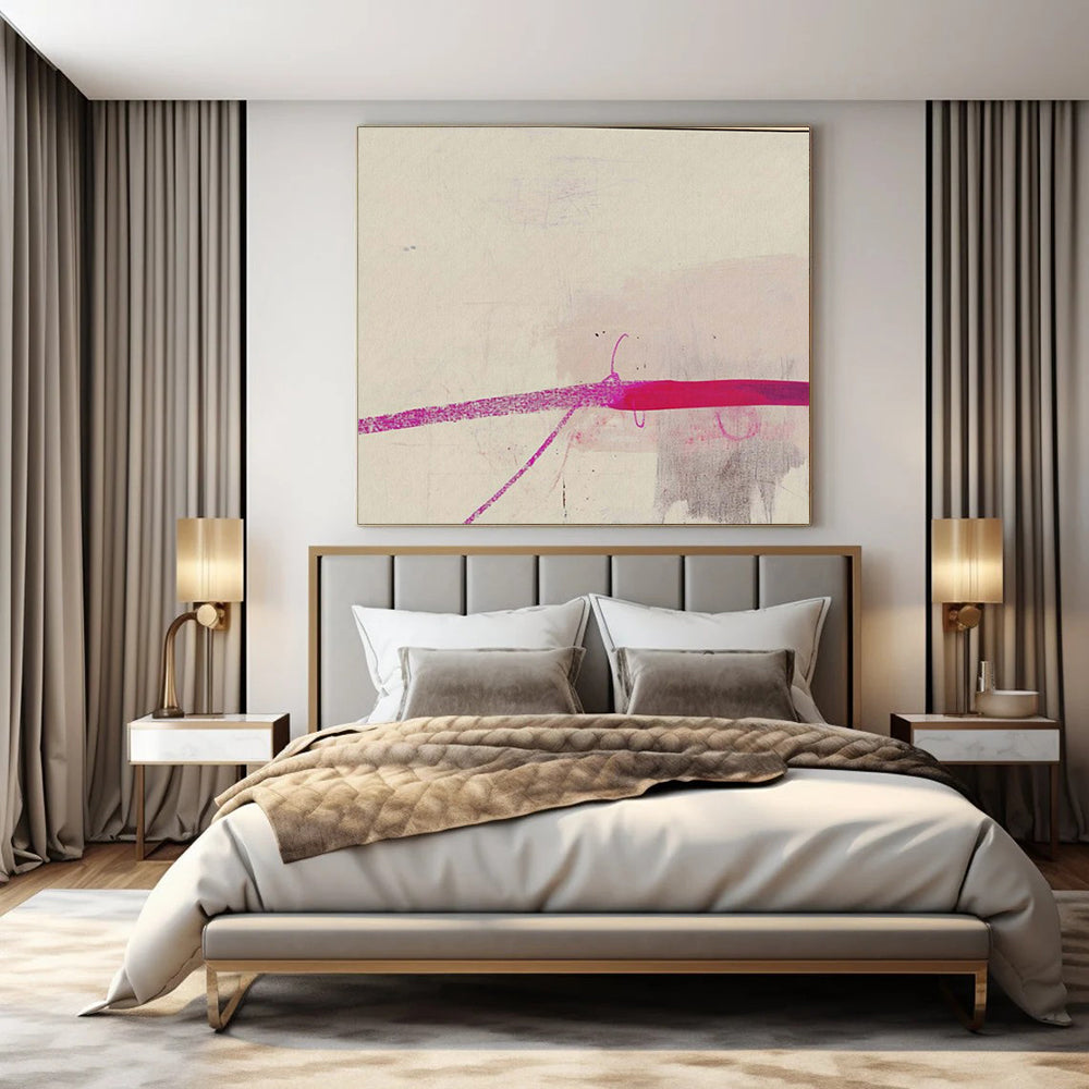 Light Pink, Gray, and Magenta Lines "Subtle Splash" Abstract Line - Based Painting On Canvas PS1045