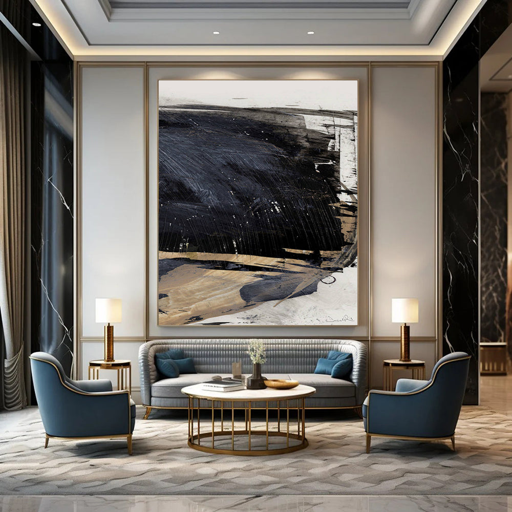 “Monochrome Depth” - Dark Gray & Light Beige Contrast Painting On Canvas DS202